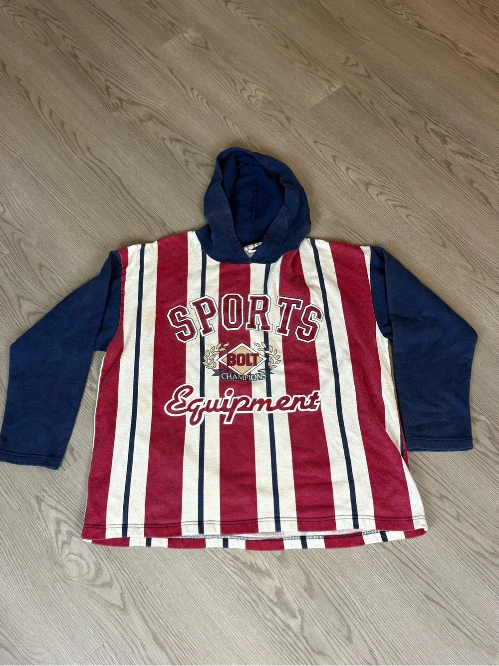 Navy & Red Striped Hooded Shirt Jacket - Sports Equipment